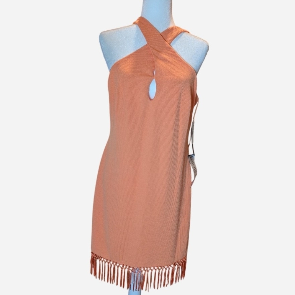 Adrianna Papell Fringe Sheath Halter dress Size 12 - Picture 1 of 13
